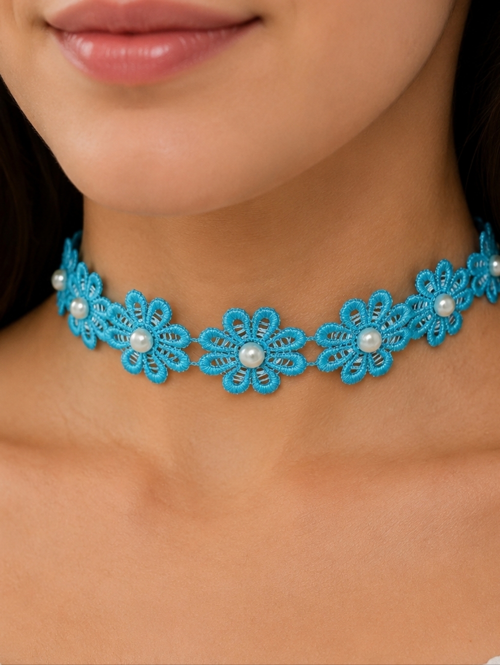Blue Floral Choker Necklace